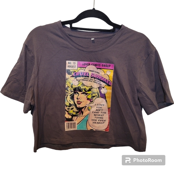 Tops - Taylor Swift Gray Cropped Cruel Summer Graphic Tee
